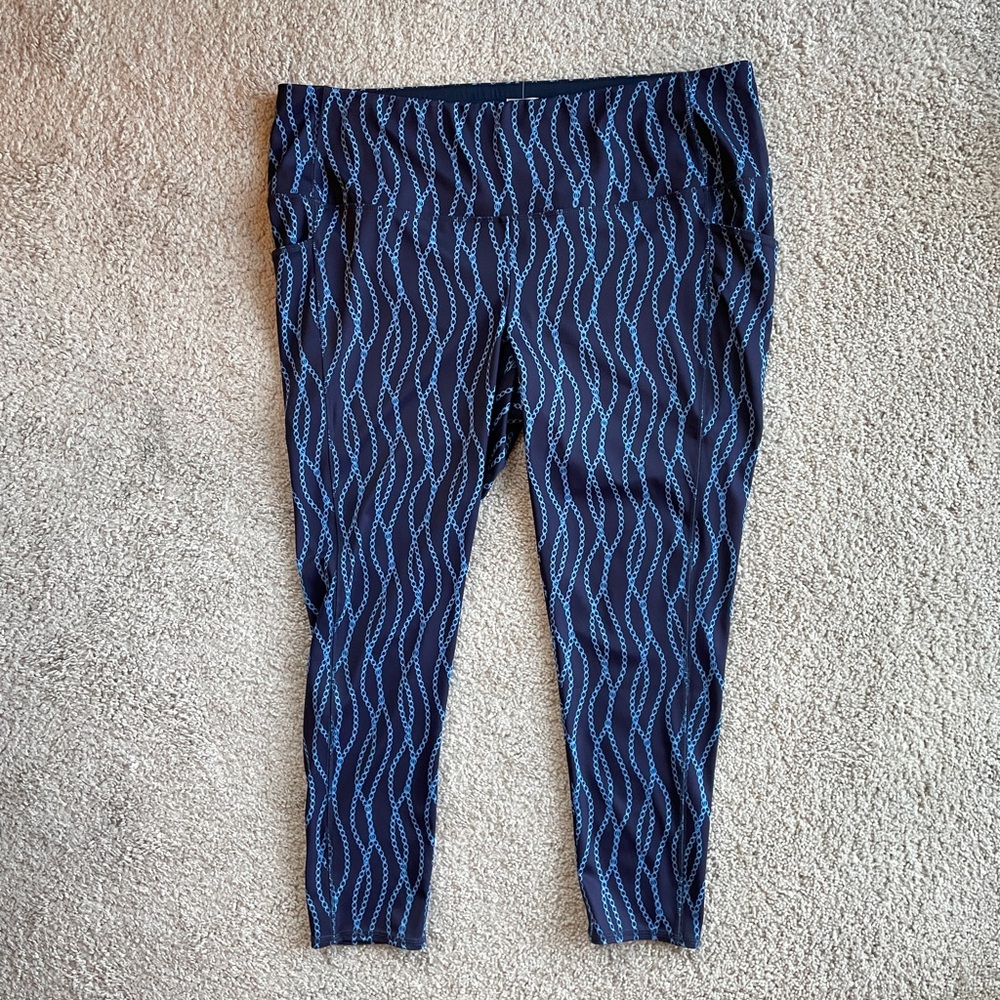 Chico's Zenergy Navy Blue Chains Athleisure Active Pocket Leggings Size 4 (XXL)